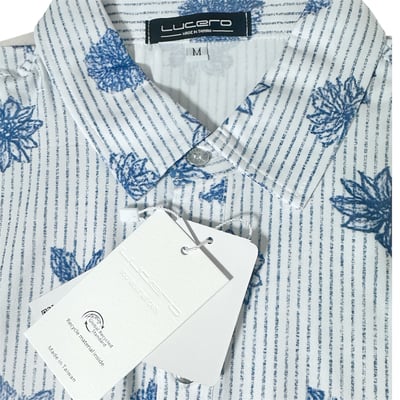 情侶款｜螢火蟲系列 直條紋手繪藍花 短袖POLO衫-女5