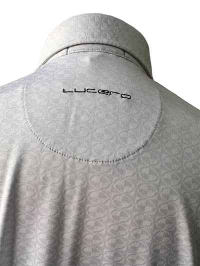 大螺旋槳 菱圓形圖案印花-POLO衫短袖上衣-手袖徽章三色-灰（男） 5