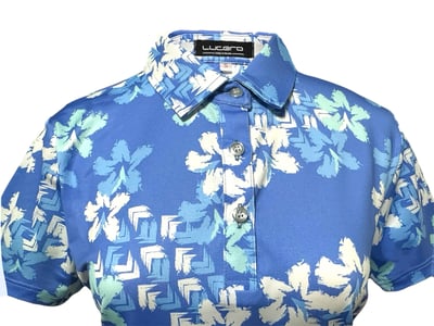 情侶款｜渡假感 夏威夷風印花-POLO衫短袖上衣-藍（女）2