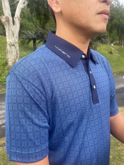 方格紋圖案印花-POLO衫短袖上衣-深藍（男）6