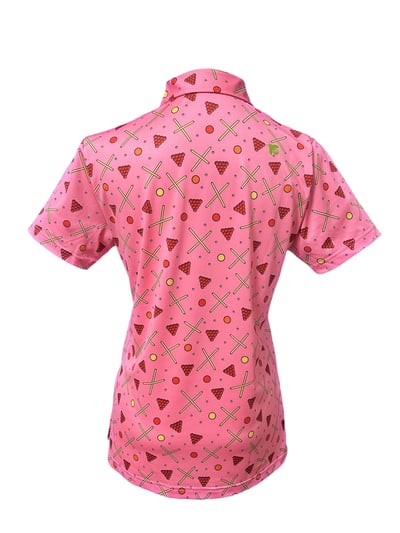 情侶款｜螢火蟲系列 雅痞粉色 撞球印花短袖POLO衫-女2