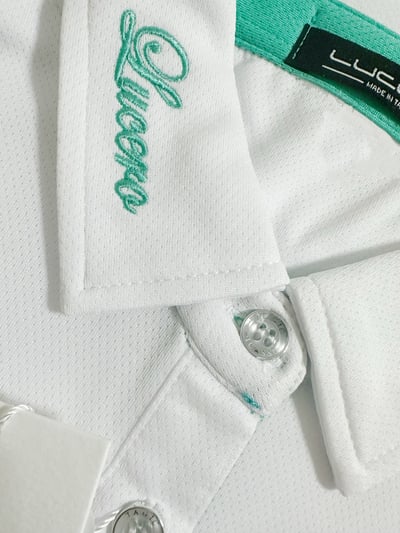 情侶款｜素面蜂巢紋 蒂芬妮綠 繡花短袖POLO-男4