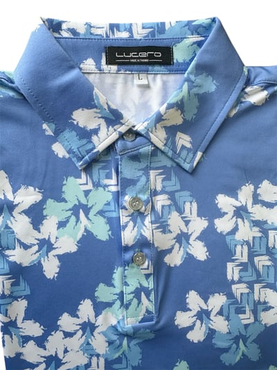 情侶款｜渡假感 夏威夷風印花-POLO衫短袖上衣-藍（男）3