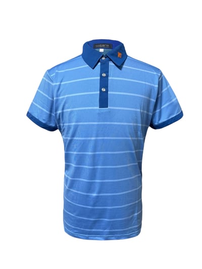 男款｜螢火蟲系列 橫條紋清爽藍 彈性軟料短袖POLO衫-男1
