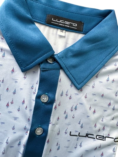 情侶款 | 淺藍帆船印花-POLO衫短袖上衣-靛藍（男）3