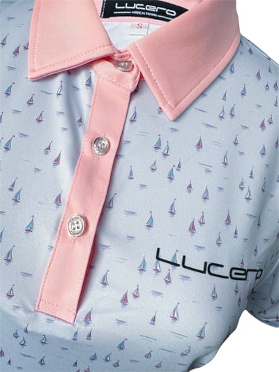 情侶款 | 淺藍帆船印花-POLO衫短袖上衣-粉（女）7