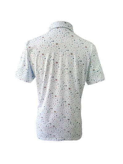 情侶款｜俏皮實驗室圖騰印花白底-POLO衫短袖上衣-水藍（男）2