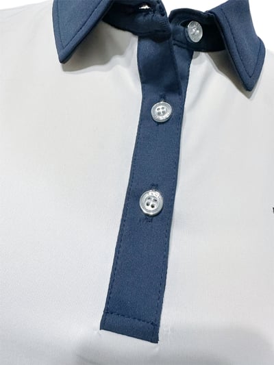 情侶款｜白底藍領 繡花LOGO-POLO衫短袖上衣-白（女）3