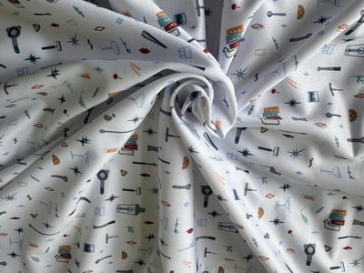 情侶款｜俏皮實驗室圖騰印花白底-POLO衫短袖上衣-水藍（男）7