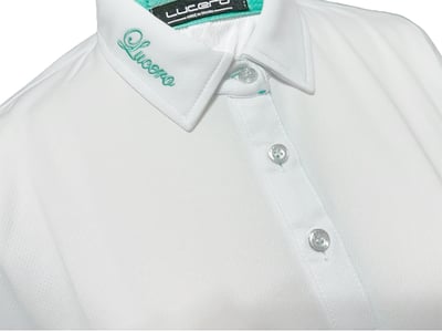 情侶款｜素面蜂巢紋 蒂芬妮綠 繡花短袖POLO-男2