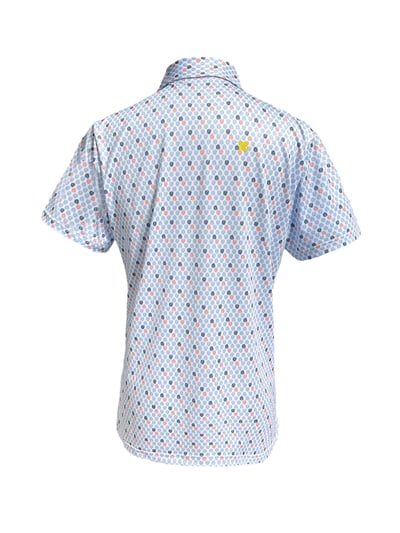 情侶款｜螢火蟲系列 藍與紅葉影跳躍印花 短袖POLO衫-男2