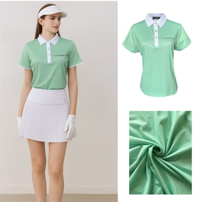 情侶款 | 草綠雪花菱格紋印花-POLO衫短袖上衣-綠（女）9