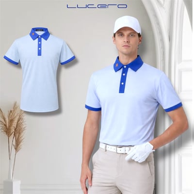 男款｜螢火蟲系列 天空藍雪花斜紋印花 短袖POLO衫-男6