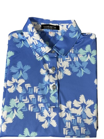 情侶款｜渡假感 夏威夷風印花-POLO衫短袖上衣-藍（女）4