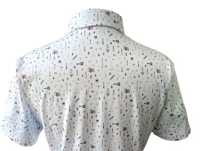 情侶款｜俏皮實驗室圖騰印花白底-POLO衫短袖上衣-水藍（男）4