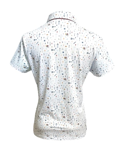 情侶款｜俏皮實驗室圖騰印花白底-POLO衫短袖上衣-乾燥玫瑰粉（女）2