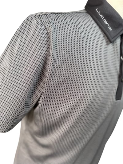 小格紋圖案-領口繡花POLO衫短袖上衣-灰（男）3