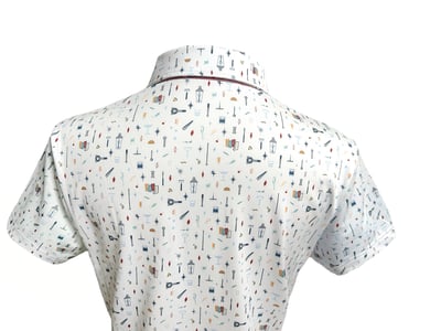 情侶款｜俏皮實驗室圖騰印花白底-POLO衫短袖上衣-乾燥玫瑰粉（女）4