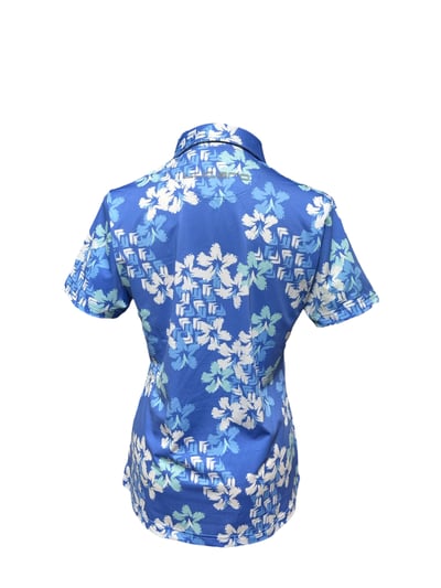 情侶款｜渡假感 夏威夷風印花-POLO衫短袖上衣-藍（女）3