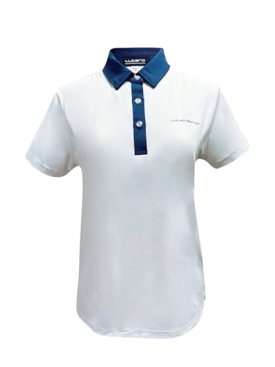 情侶款｜白底藍領 繡花LOGO-POLO衫短袖上衣-白（女）1