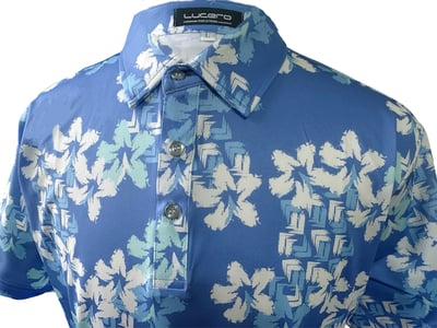 情侶款｜渡假感 夏威夷風印花-POLO衫短袖上衣-藍（男）7