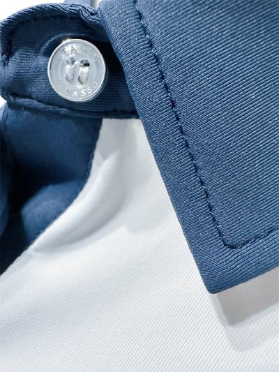 情侶款｜白底藍領 繡花LOGO-POLO衫短袖上衣-白（女）5