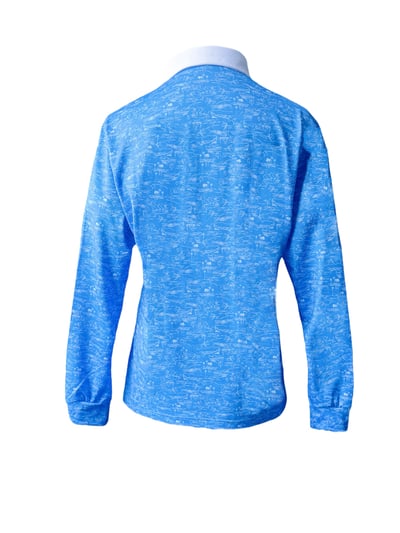 情侶款 | 棕梠樹圖案印花-POLO衫長袖上衣-深藍（女）2