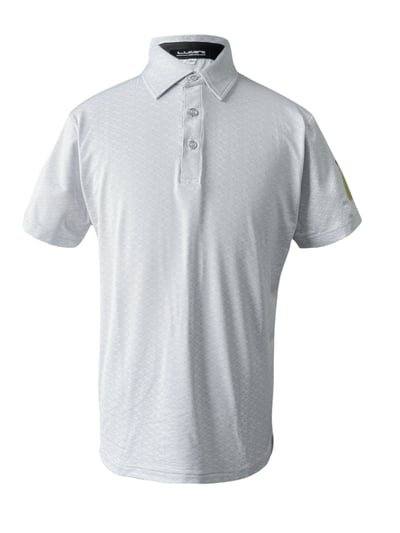 小螺旋槳 菱圓形圖案印花-POLO衫短袖上衣-手袖徽章三色-灰（男）1