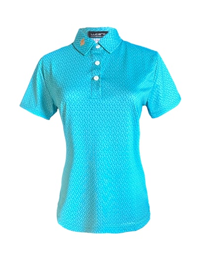 情侶款｜螢火蟲系列 湖水藍綠色 小楓葉印花短袖POLO衫-女1