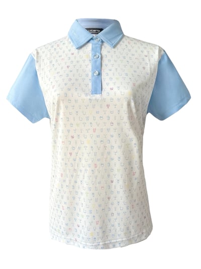 情侶款 | 杯子圖案印花POLO衫短袖上衣-淺藍（女）1