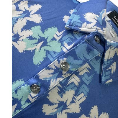 情侶款｜渡假感 夏威夷風印花-POLO衫短袖上衣-藍（男）6