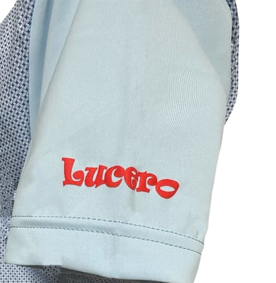 情侶款｜小十字深淺藍印花 短袖POLO衫-女3