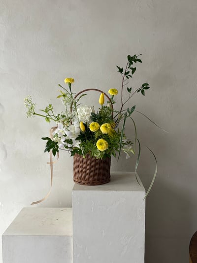 此刻圓直筒花籃 - 黃白色系3