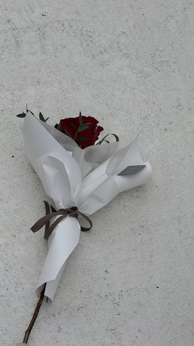 單支紅玫瑰葉材花束4