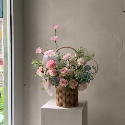 此刻圓直筒花籃 - 粉藍色系2