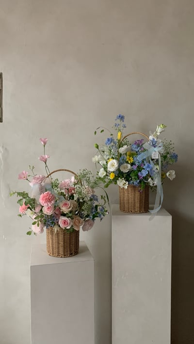 此刻圓直筒花籃 - 粉藍色系4