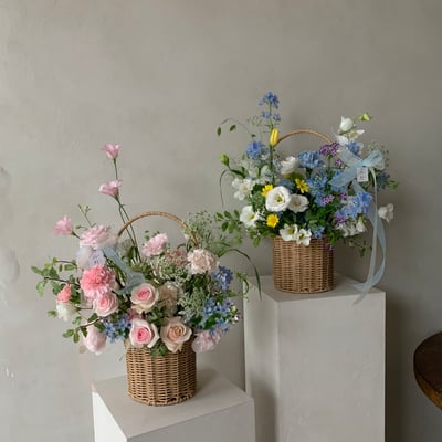 此刻圓直筒花籃 - 藍白黃色系4