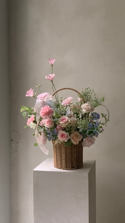 此刻圓直筒花籃 - 粉藍色系3