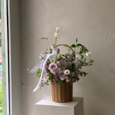 此刻圓直筒花籃 - 白紫色系2