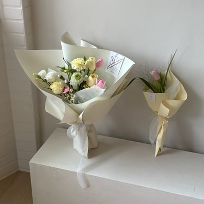 黃粉白色系混合花束3