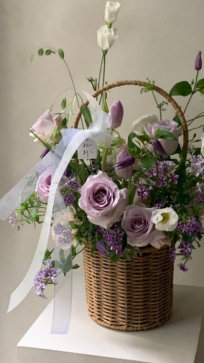 此刻圓直筒花籃 - 白紫色系4