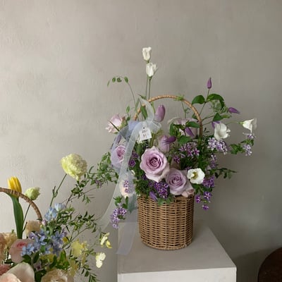 此刻圓直筒花籃 - 白紫色系1