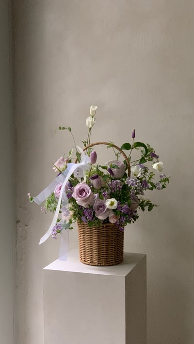 此刻圓直筒花籃 - 白紫色系6