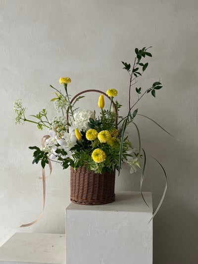 此刻圓直筒花籃 - 黃白色系2