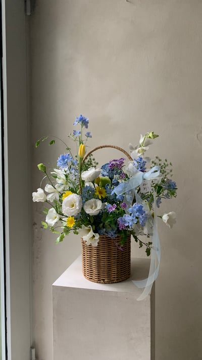 此刻圓直筒花籃 - 藍白黃色系2