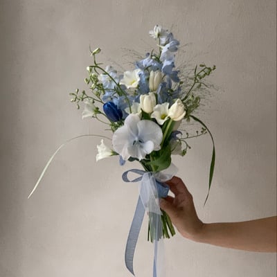 韓式新娘捧花 - 藍白色系1
