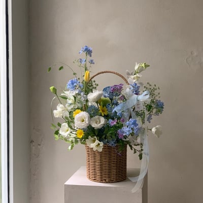 此刻圓直筒花籃 - 藍白黃色系1