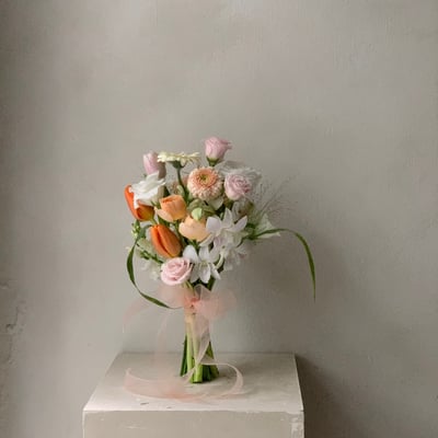 韓式橢圓捧花 - 橘粉色系2