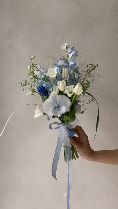 韓式新娘捧花 - 藍白色系3