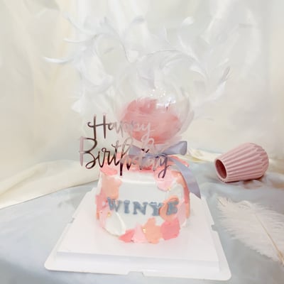 F003粉色色塊氣球羽毛蛋糕1